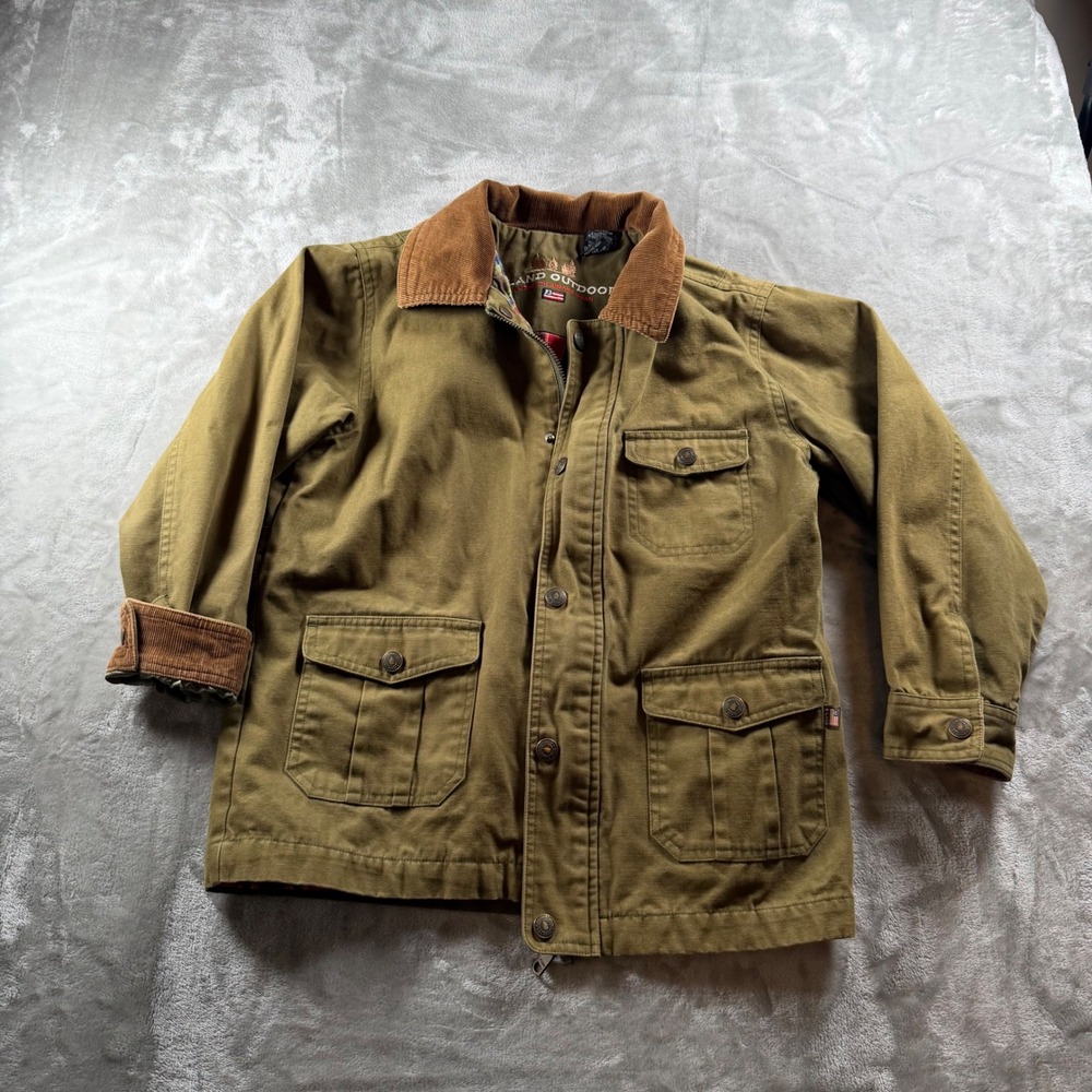 Vintage E-Land Outdoor Boys 6 Canvas Chore Jacket Corduroy Plaid Workwear